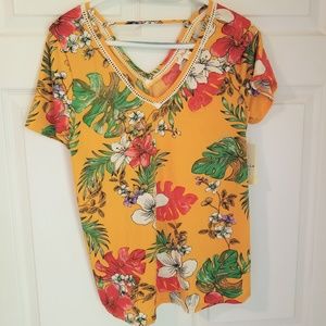 Misia Top NWT Size Small Yellow Multicolored Flora